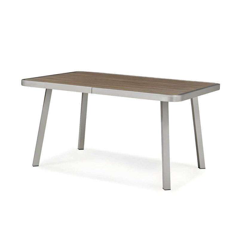 "Stylish Mid-Century Brown Patio Dining Ensemble with Manufactured Wood Tabletop - Table 59"L x 39"W x 30"H"