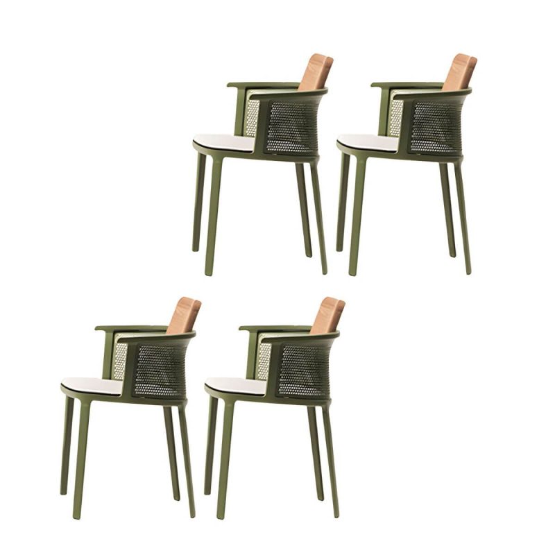 "Coastal Dining Armchair in Metal Frame with Solid Wood Back Single Chair - Green 4 Piece Set Stainless Steel"