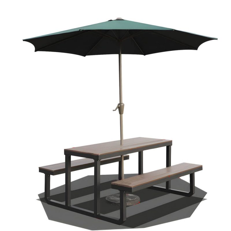 "Contemporary Brown Rectangle Picnic Table UV Resistant Picnic Table - Table with Umbrella 47.2"L x 23.6"W x 27.6"H Umbrella Hole Included Aluminum Table Only"