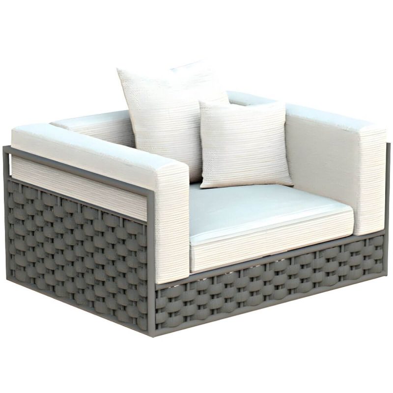 "French Country Style Outdoor Sofa Tuxedo Arm Loveseat in Grey - 31.5"L x 27.6"W x 29.5"H"