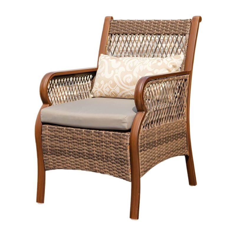 "Traditional Brown Wicker Arm Chair with Metal Legs for Patio Dining - Rust Resistant - 4 Piece Set"
