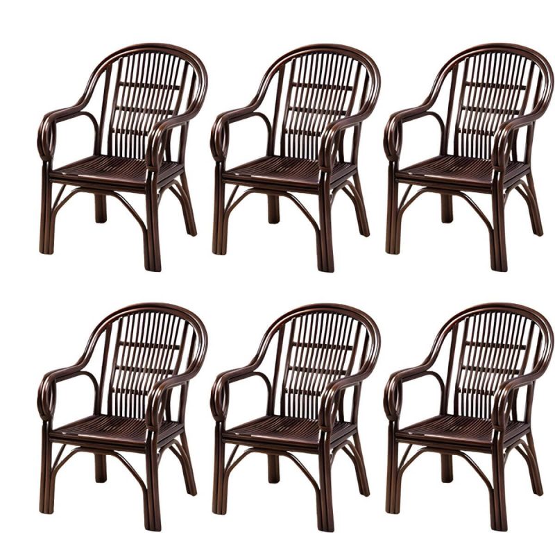 "Traditional Rattan Natural/Black Patio Arm Chair with Water Repellent Finish Cushion - Black 6 Piece Set"