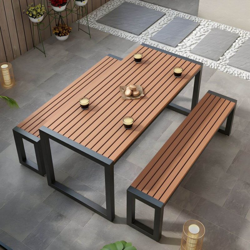 "Industrial Style Wooden Dining Table in Medium Wood Color - Non-Foldable - Table Only 55.1"L x 27.6"W x 29.5"H Black"