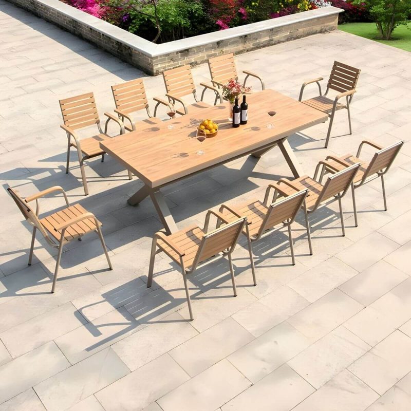 "Contemporary Style Wood Natural Patio Table Rectangle Shape for Outdoor - Table Only 70.9"L x 35.4"W x 29.5"H Natural Finish"