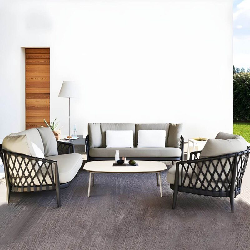 "French Country Metal Frame Patio Sofa Water Resistant Outdoor Sofa with Cushion &Pillows - 59"L x 31"W x 28"H Taupe"