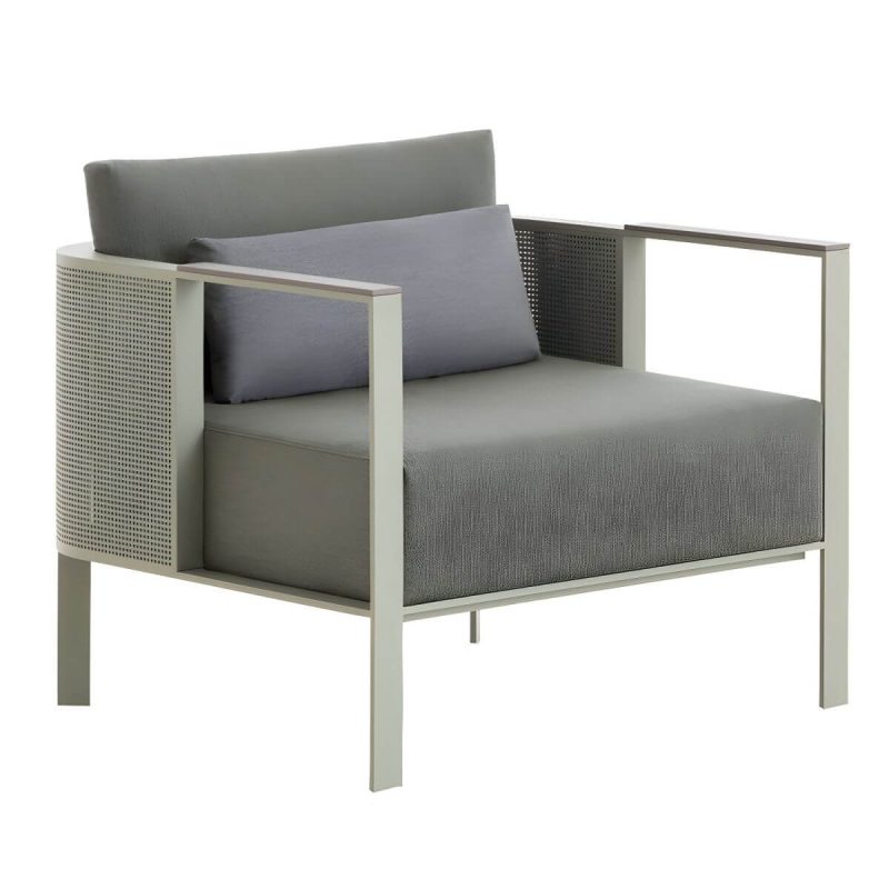 "Stainless Steel Frame Outdoor Sofa Industrial Water Resistant Patio Sofa with Cushion - 1-Seater Sofa"