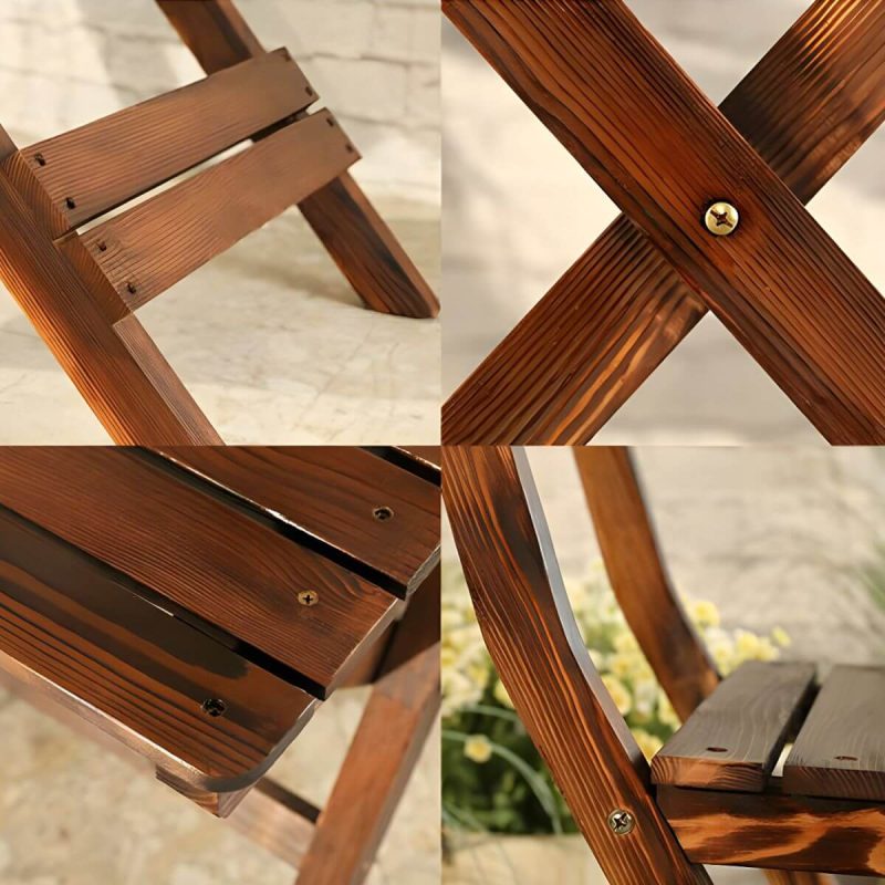 "Modern Style Square Shape Foldable Courtyard Coffee Table Wooden in Dark Wood Color - Table Only"