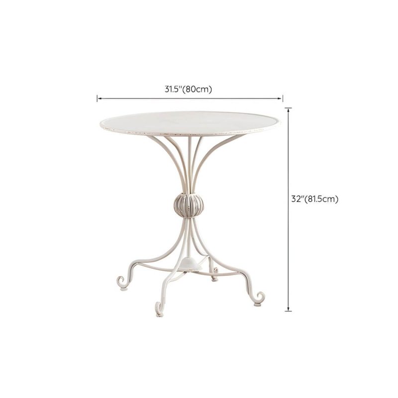 "Dimension of Iron Round Dining Table French Country Round Patio Table in White - Table Only 32"L x 32"W x 32"H"