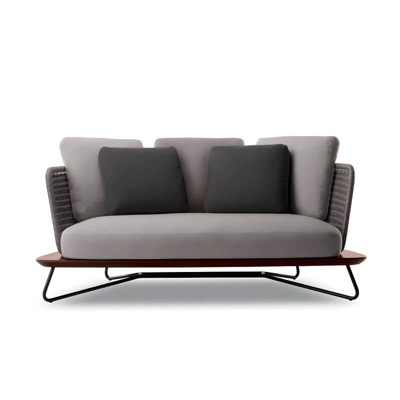 "Brown Upholstered Wicker/Rattan Modern Sofa with UV and Water Resistant Cushions and Pillows - 2-Seater Sofa"