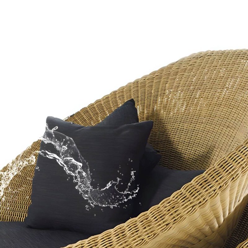 "Waterproof Wicker/Rattan Modern Sofa with Upholstered Black Cushions and Pillows - 3-Seater Sofa"