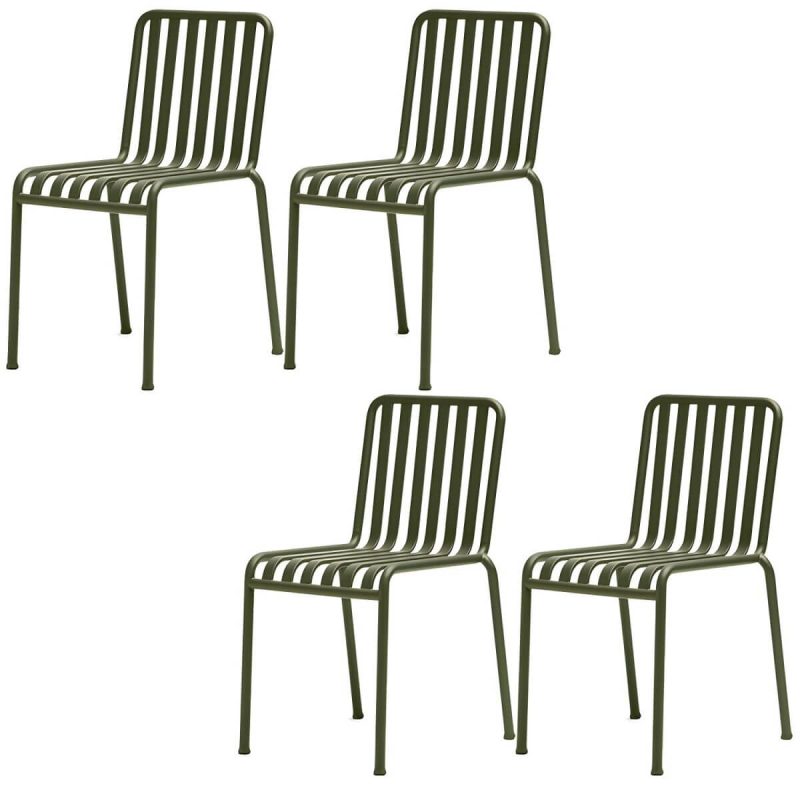 "Industrial Metal Outdoor Bistro Chairs Open Back Dining Chairs in Green - 22"L x 19"W x 31"H 4 Piece Set"