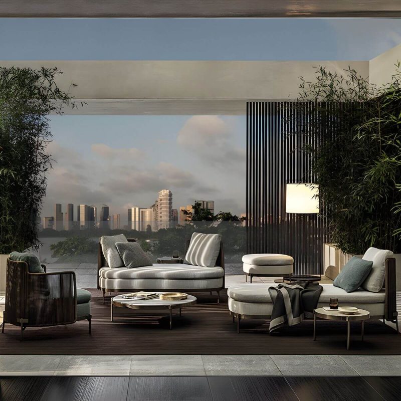 "Waterproof Wicker/Rattan Modern Sofa with Upholstered Cushions and Pillows - Brown - Corner Sofa"