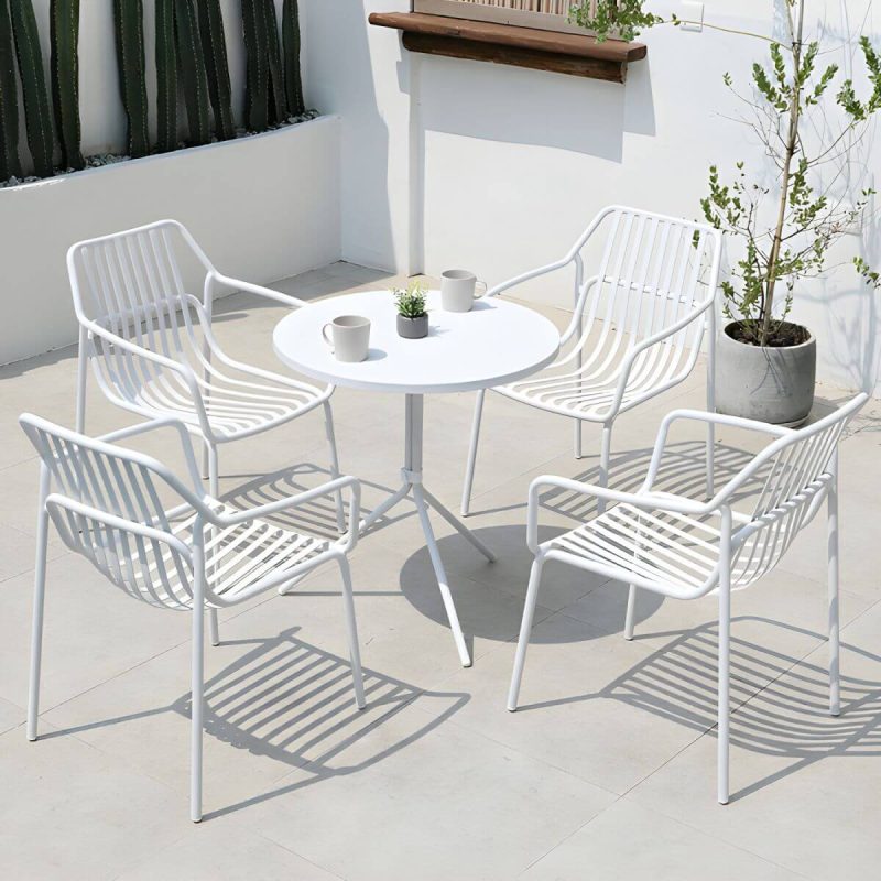"Metal Patio Table Contemporary Style with Legs in Round/Square Shape - Table Only Green Square"