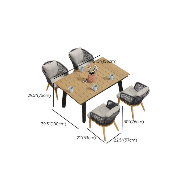 "Dimension of Modern Black Patio Dining Set: Metal Frame, Upholstered White Cushions, Leaf Not Included - Table & 4 Chairs 61"L x 39"W x 30"H"
