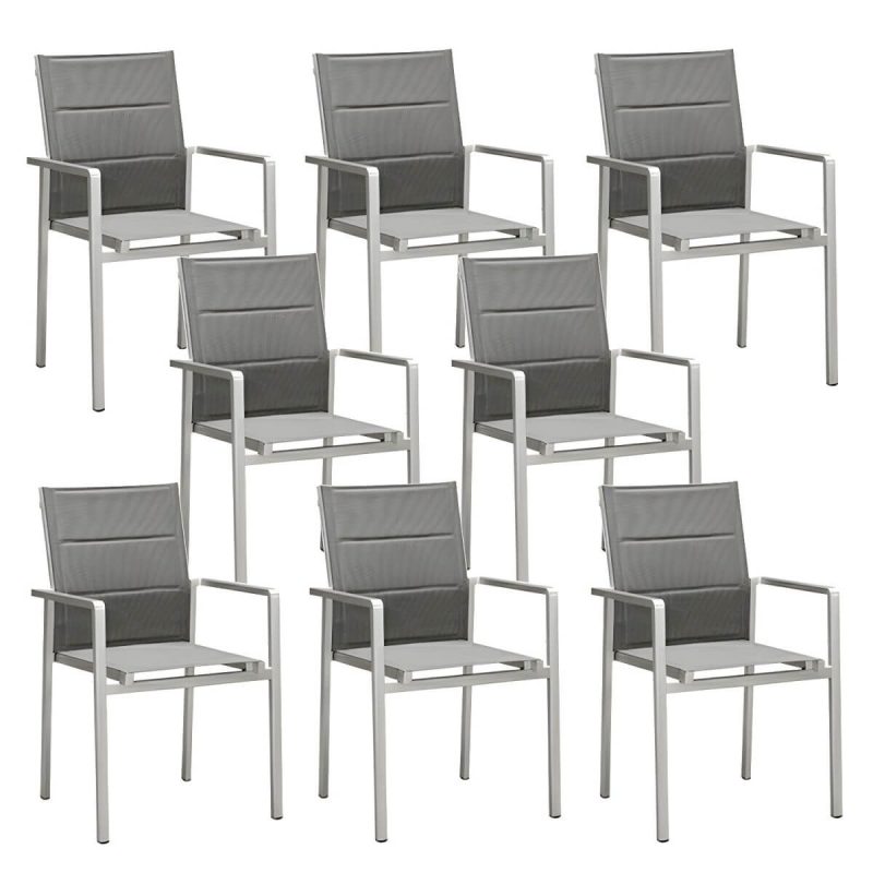 "Stacking Metallic Antique Finish Patio Chair Industrial Style without Cushions - 8 Piece Set"