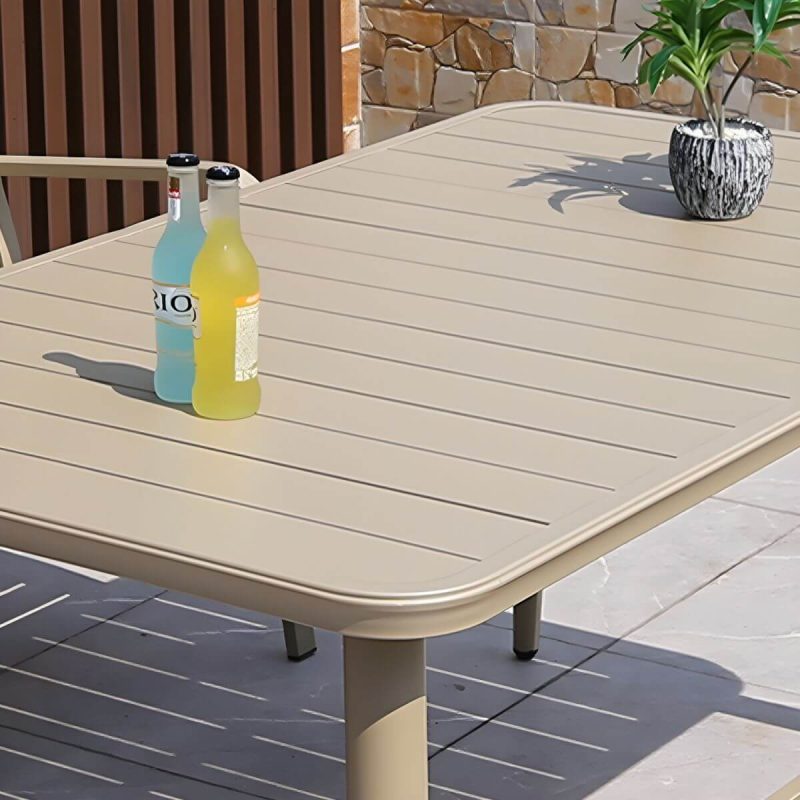 "Sleek Metal Outdoor Dining Set Rectangular Table with 2 Stylish Benches - Table & 2 Benches 59"L x 35"W x 29"H Blue"