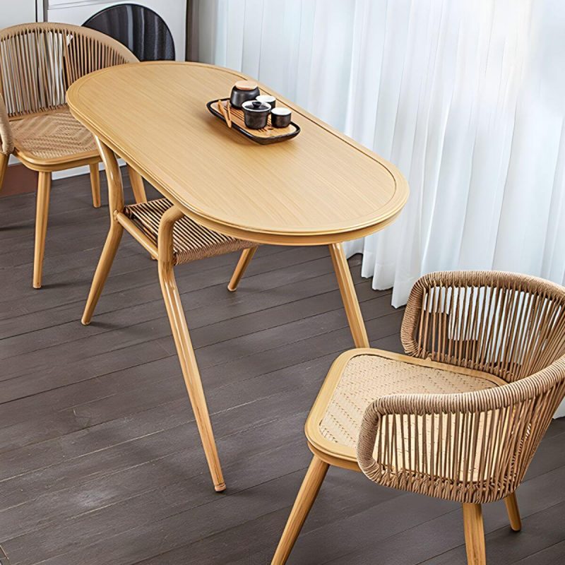 "Contemporary Wood Dining Table Set with 4 Legs Chairs for Courtyard - Table & Chair(s) 47"L x 22"W x 29.5"H 2 Wood Color"