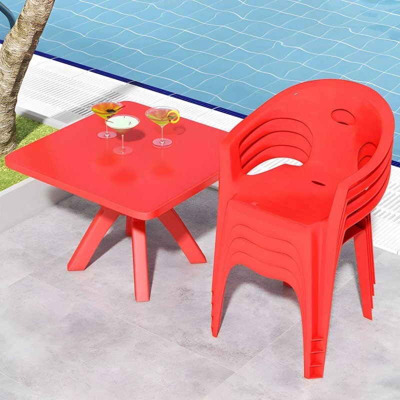 "Minimalistic Square Dining Table Plastic Outdoor Dining Table - White Table Only"