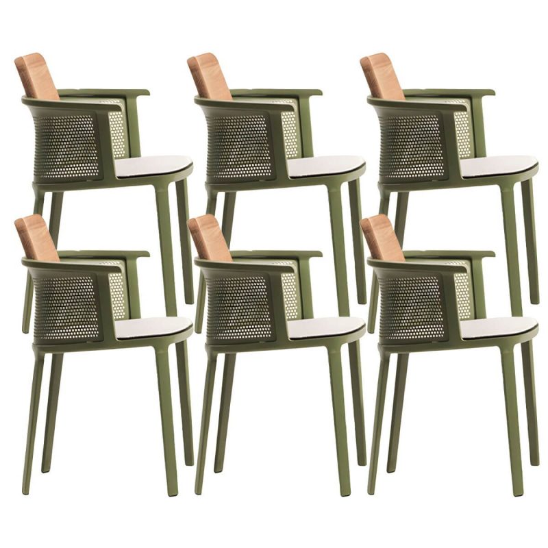 "Metal Coastal With Arm Solid Wood Black Outdoor Bistro Chairs - 6 Piece Set Stainless Steel 45 x 58 x 105 cm"