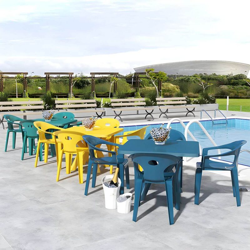 "Waterproof Courtyard Table Modern Square Shape Plastic Outdoor Table - Table Only Black"
