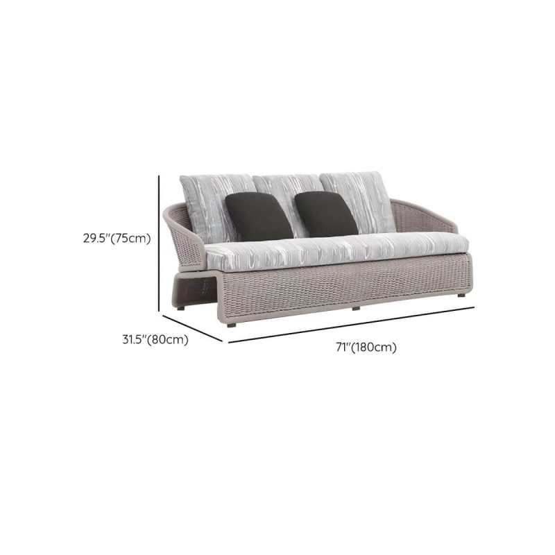 "Dimension of Modern Gray Metal Frame Light Wood Outdoor Modular Design Sofa with Cushions - 3-Seater Sofa"