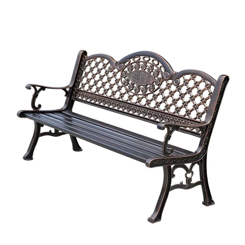 "Modern Style Metal Park Bench with Legs Water Resistant for Outdoor - Black 59"L x 24"W x 34"H"