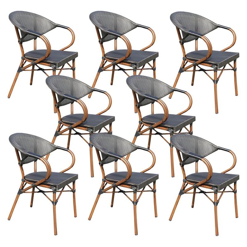 "Natural Metal Arm Chair with Stackable Design for Tropical Outdoor Dining - 8 Piece Set"