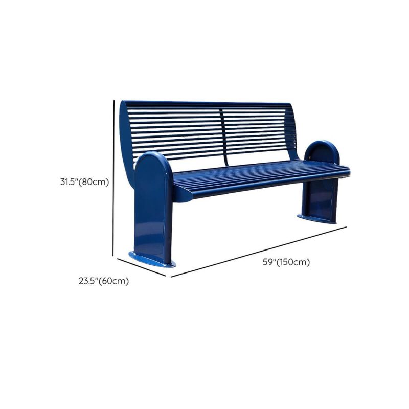 "Dimension of Industrial Metal Park Bench with Waterproof Durability, Arms, and Back - Royal Blue"