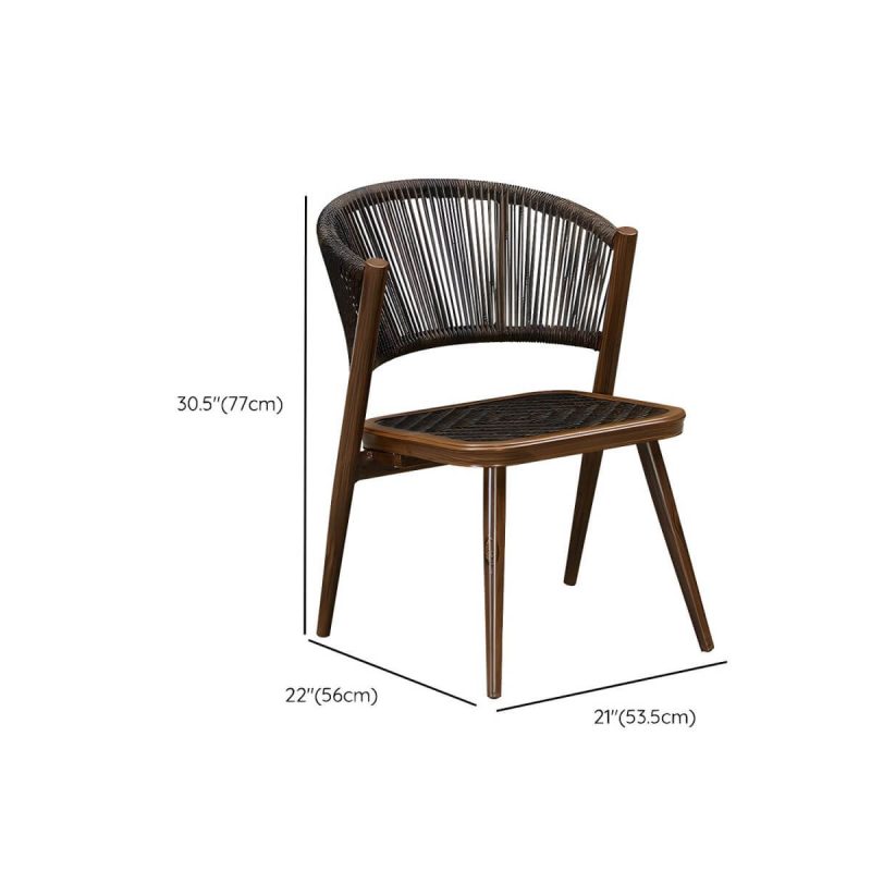 "Dimension of Mid-Century Modern Metal Patio Dining Set with Non-Upholstered Wicker Chairs - Table & 4 Chairs 35.4"L x 35.4"W x 28.3"H Nut-Brown"