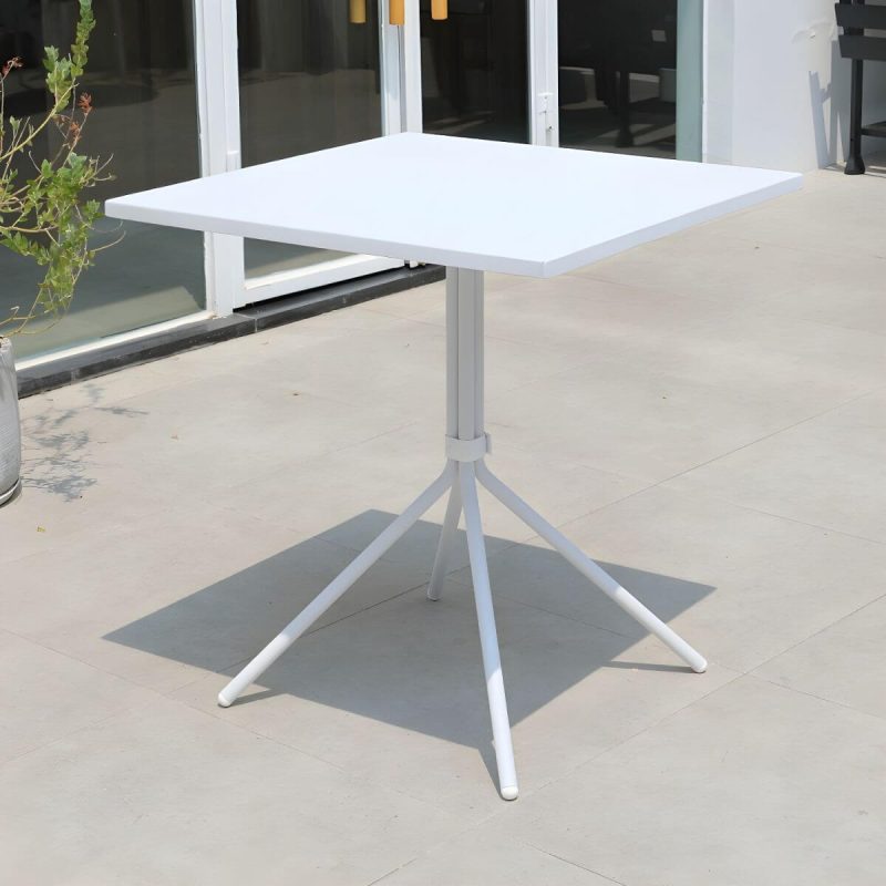 "Metal Patio Table Contemporary Style with Legs in Round/Square Shape - Table Only White Square"