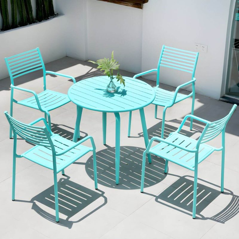 "Metal Modern Standard Height Dining Room Chair and Table Set with Chairs - Table & Chair(s) 31.5"L x 31.5"W x 29.1"H 4 Blue"