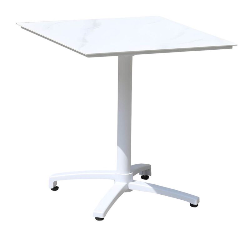 "Modern Outdoor Patio Table UV Resistant Dining Table with Metal Frame - Table Only 27.6"L x 27.6"W x 28.7"H White Square"