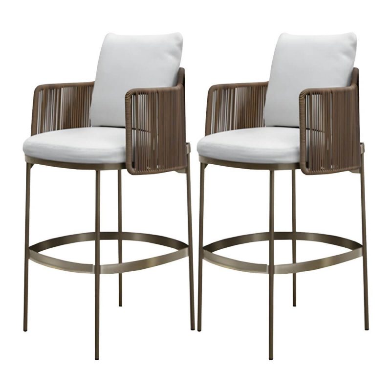 "Patio Dining Chair Tropical Aluminum With Arm Upholstered Faux Rattan - 2 Piece Set 22"L x 23"W x 35"H"