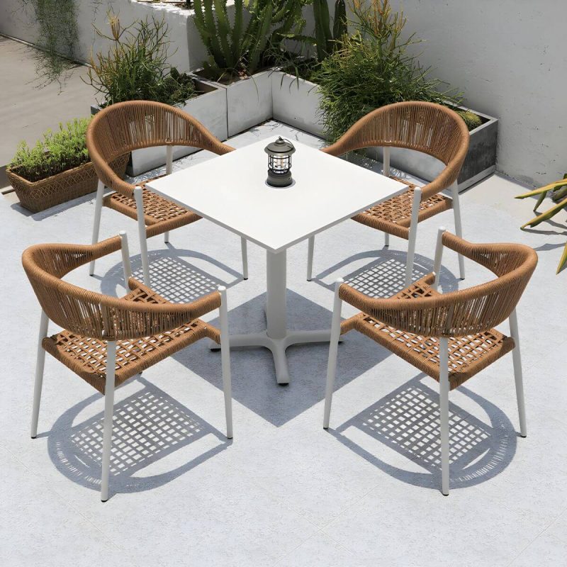 "Weatherproof Outdoor Aluminum Dining Set with Stackable Chairs and Modern Design - Table & Chair(s) 28"L x 28"W x 29"H 4"