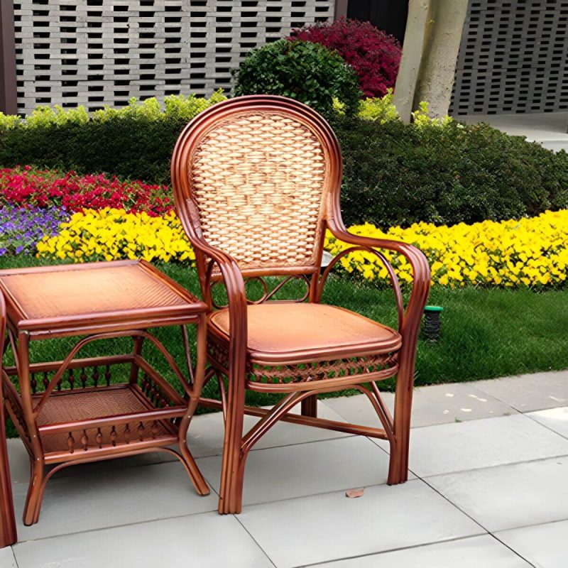 "Traditional Patio Dining Armchair in Rattan Single Outdoor Chair - Brown Rattan Weaving 6 Piece Set"