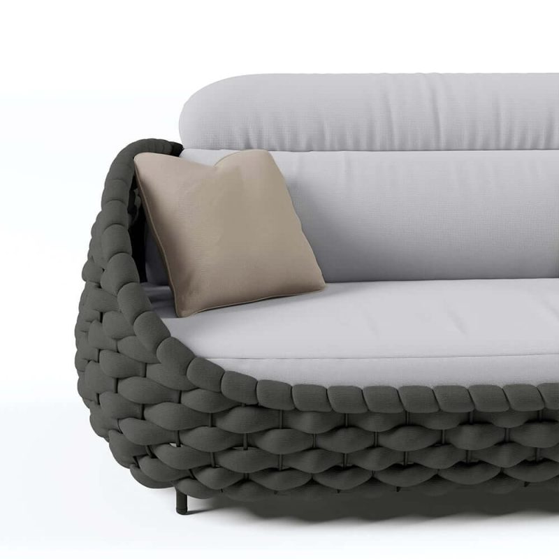 "Tatta 2-Seater Woven Rope Outdoor Sofa Patio Loveseat Removable Cushion Gray & Black"