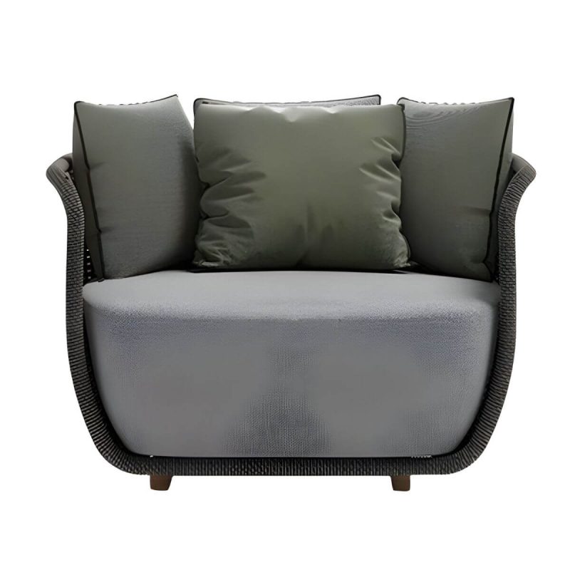 "Contemporary Outdoor Sofa with Cushion UV and Water Resistant Patio Sofa - Black 1-Seater Sofa"
