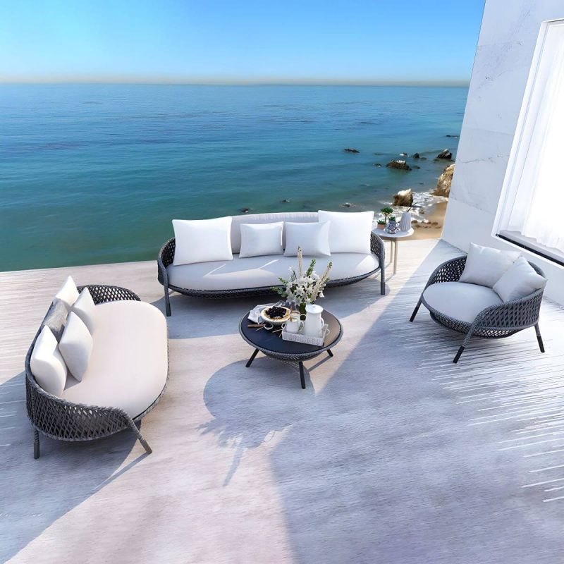 "Metal Frame Symmetrical Contemporary Patio Sofa with Pillow Cushions - Gray 65"L x 33.5"W x 31.5"H"