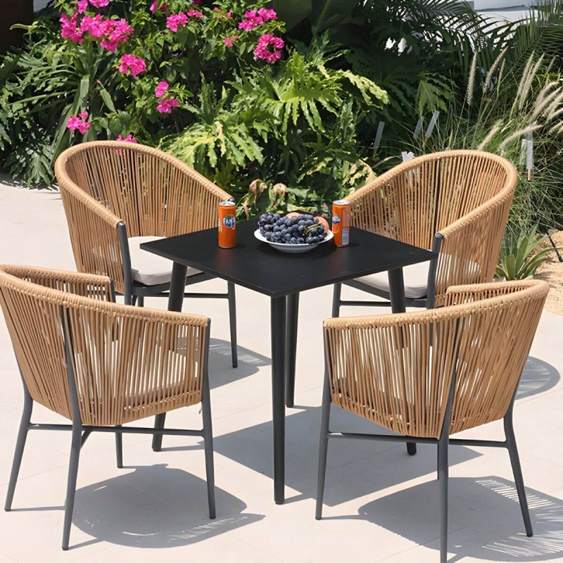 "Mid-Century Modern Dining Table Set with 4 Legs Chair for Outdoors - Table & Chair(s) 28"L x 28"W x 29"H 4"