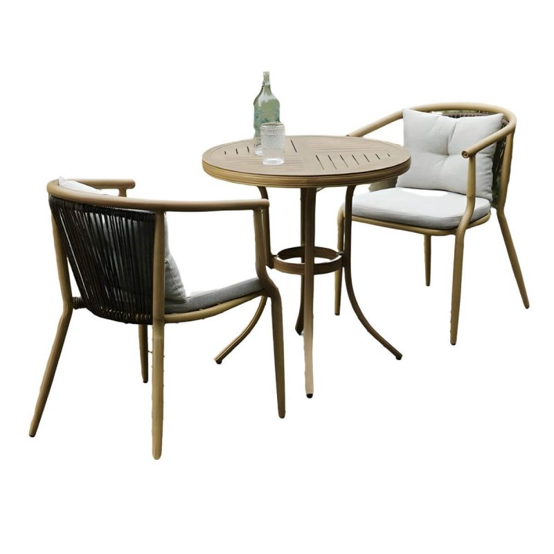 "Modern Natural Metal Patio Dining Set with Upholstered Chairs - Table & 4 Chairs 47.2"L x 31.5"W x 29.5"H Rectangular"