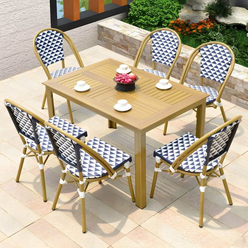 "Contemporary Aluminium Dining Table Set with Armless Chair for Courtyard - Table & Chair(s) 47"L x 31"W x 28"H 6"