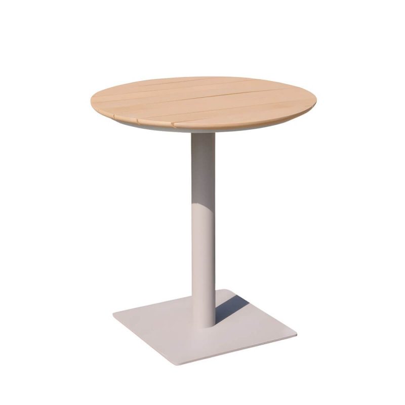 "Modern Outdoor Patio Table UV Resistant Dining Table with Metal Frame - Table Only 27.6"L x 27.6"W x 28.7"H Natural Finish Round"