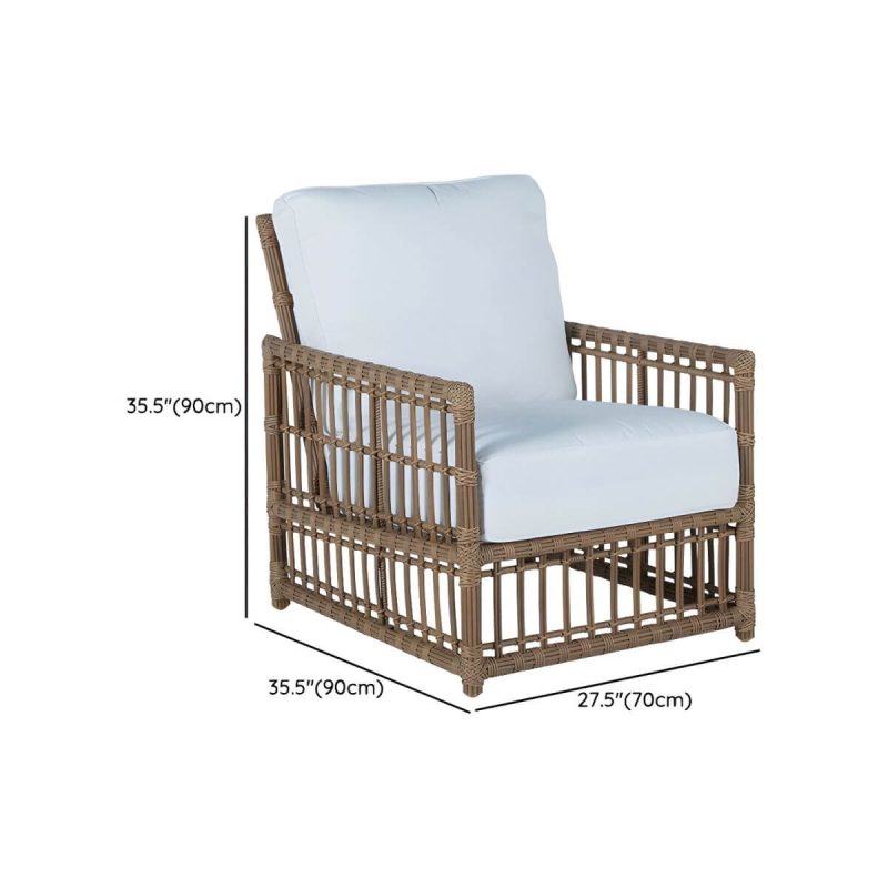 "Dimension of Modern White Upholstered Wicker/Rattan Sofa with Waterproof Cushions and Pillows - High Back Sofa"