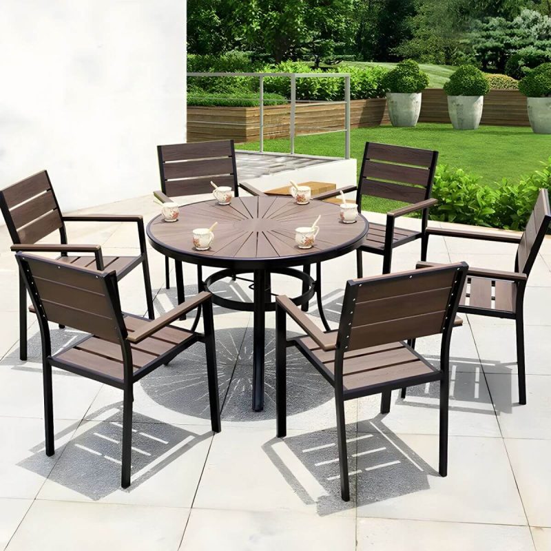 "Contemporary Dining Table Set with Wooden Chair for Courtyard - Table & Chair(s) 41"L x 41"W x 29"H 6"