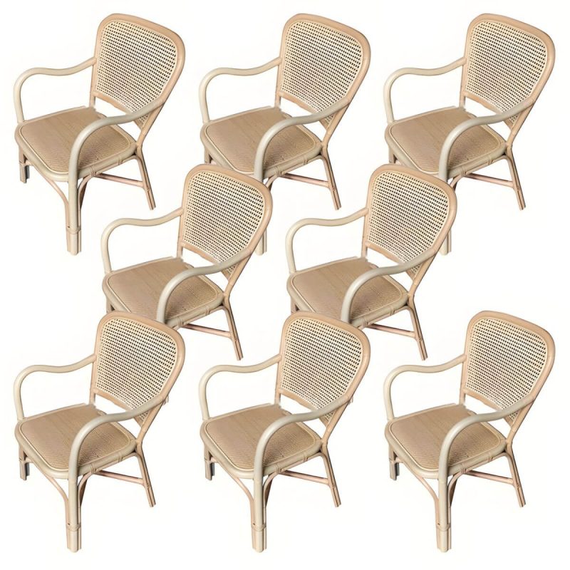"20" Wide Tropical Rattan Dining Armchair Natural Outdoor Chair - Natural Finish 8 Piece Set"