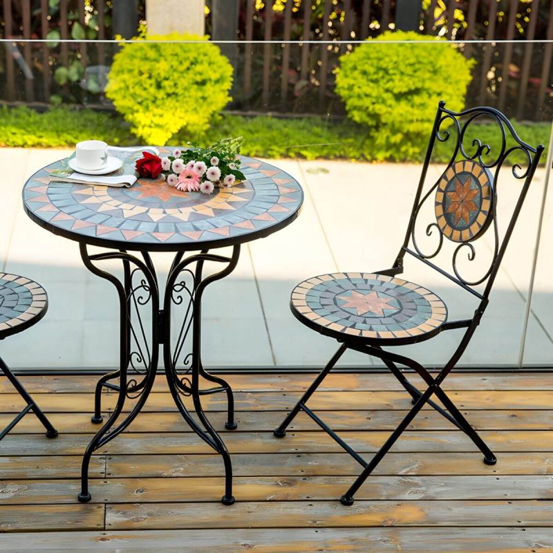 "French Country Metal Patio Table Round Outdoor Iron Dining Table - Table Only Orange"