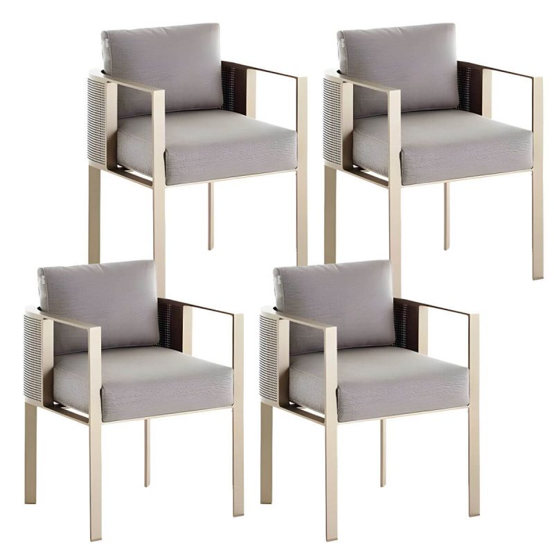 "Modern Gold Metal Arm Chair for Patio Dining with Rust Resistant Features and Brown Upholstery - Brown 4 Piece Set"