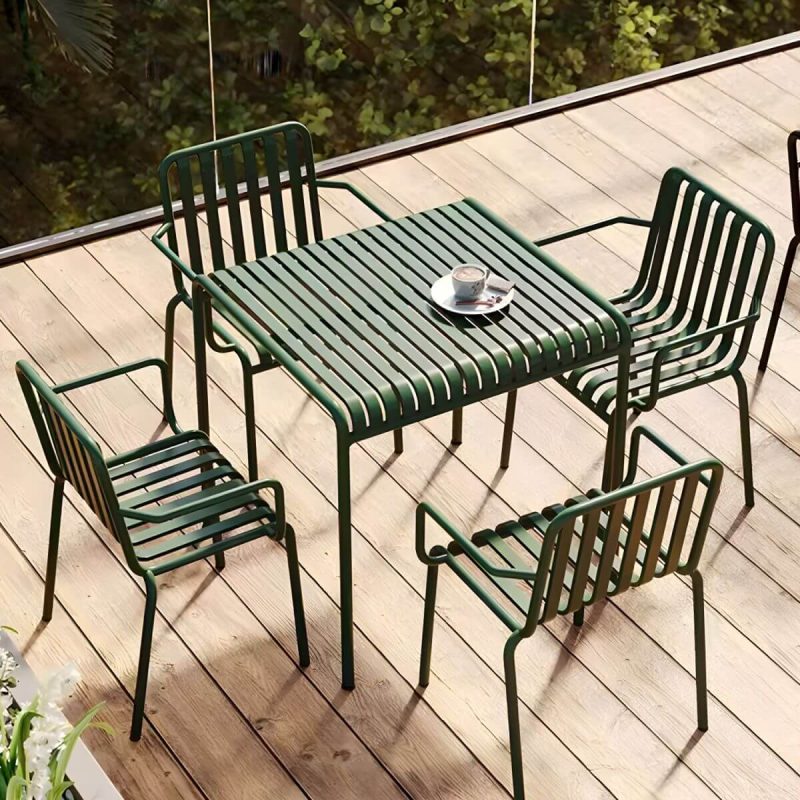 "Green Modern Metal Dining Table for Outdoor Patio with No Distressing - Table Only 27.6"L x 27.6"W x 29.5"H"
