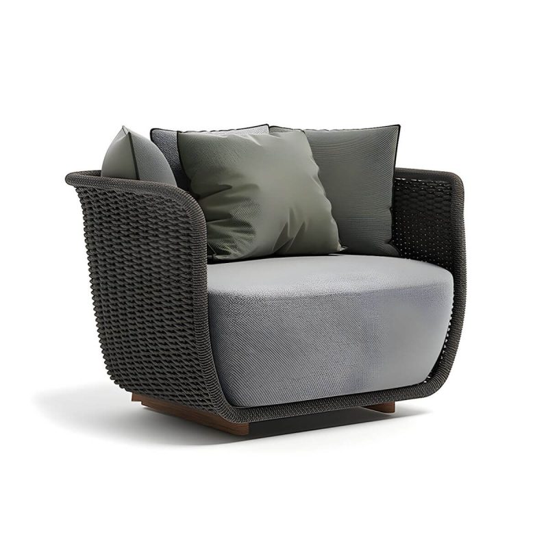 "Scandinavian Linen Sofa with Cushions Water Resistant for Outdoor - Black 1-Seater Sofa"