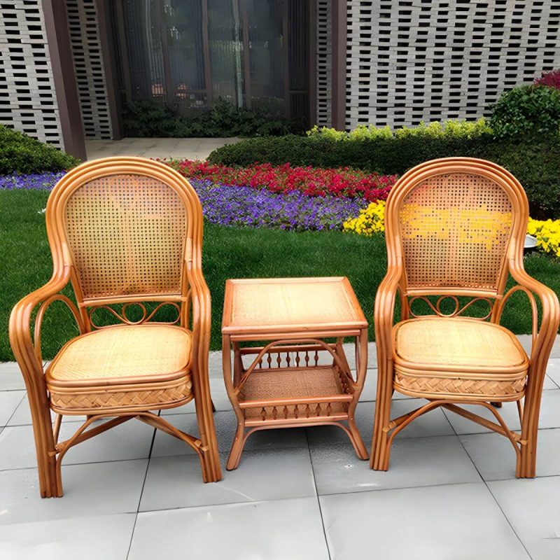 "Traditional Patio Dining Armchair in Rattan Single Outdoor Chair - Brown/ Yellow Hollow 6 Piece Set"
